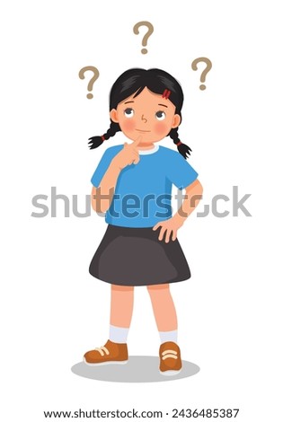 Cute little girl thinking confused with question mark