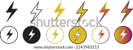 Flash thunder power icon, flash lightning bolt icon with thunder bolt. Electric power icon symbol . Power energy icon sign in filled, thin, line, outline and stroke style for apps and website