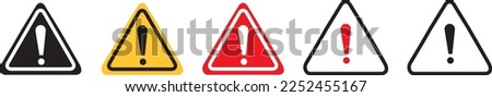Caution alarm set, danger sign collection, attention vector icon, yellow, red and black fatal error message element, exclamation mark of warning attention icon