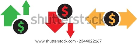 Up arrows with percent sign. Growth of shares, shop, rise in price, trade, stock exchange, currency, money, spending. 