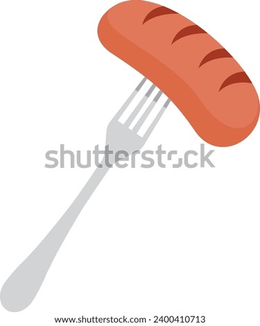 Sausage on fork. Kitchen element. Food and Cutlery. Cooking frankfurter. Cartoon flat illustration