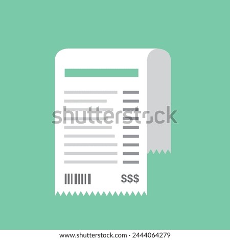 Receipt vector icon in a flat style isolated on a colored background. Concept paper receipts icons.