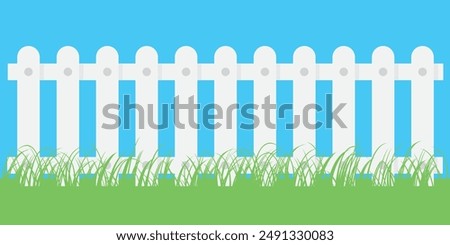 Fence with grass. Wooden picket background isolated farm garden barier illustration.