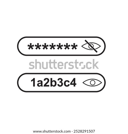 Viewable and hidden password input box icon set. Vector.