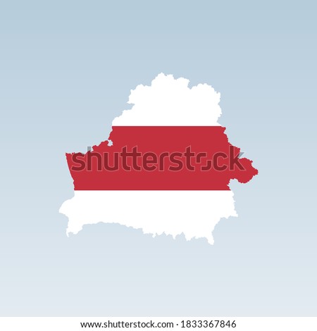 Flag of Belarus on map Belarus. Vector illustration background of the white-red-white flag. The symbol of freedom Belarus. Symbol of protest in the presidential elections in Belarus in 2020.
