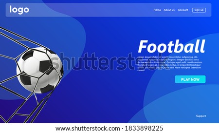 Football vector website template, landing page design for website and development. Football, ball, goal scoring, sports, activity. Ball in goal. Vector Illustration