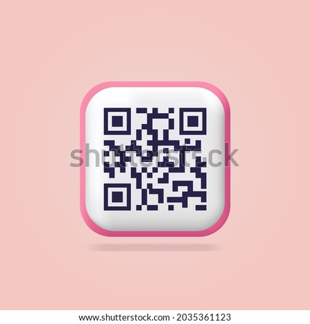 Scanning qr code. Download page of the mobile app. Web banner. Concept web design, website page development. Qr code verification landing page. 3d icons. Isolated 商業照片 © 