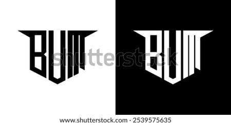 BUM letter logo design with white background in illustrator, vector logo modern alphabet font overlap style, calligraphy designs for logo, Poster, Invitation, etc.