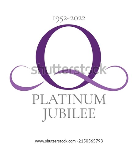 Celebration of the Queen's Platinum jubilee handwritting modern vector lettering. Graceful letter Q. Emblem for printing, banner, walls