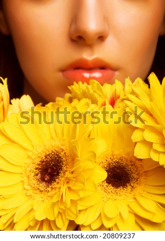 Flower girl  - Beautiful portrait of a young female with flowers.