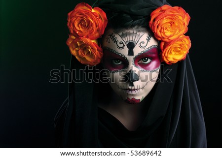 Creative Face Paint Portrait Flower .Day Of The Dead Persons.Halloween ...