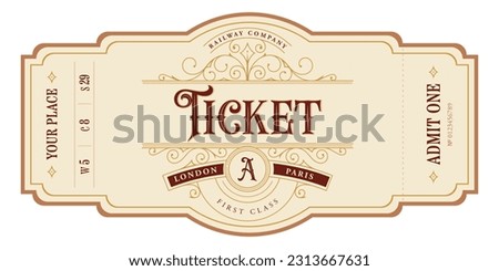 Train vintage ticket template on light background. For excursion routes, retro parties and clubs and other projects. Just add your text. Vector, can be used for printing.