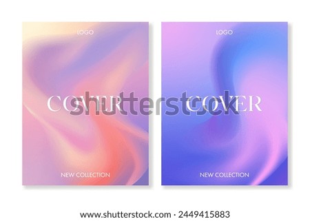 Set of 2 vector cover templates with wavy gradient backgrounds of trendy pastel colors. For brochures, booklets, banners, posters, business cards, social media and other projects. Just add your text.