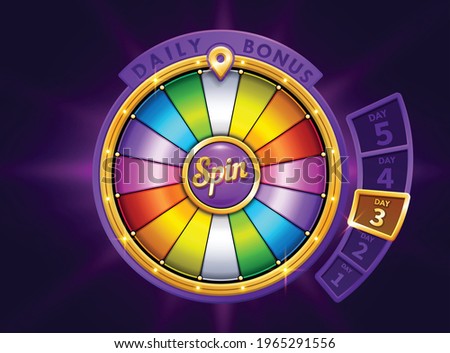 Colorful wheel of fortune. Slots or casino element design. Spinning lucky roulette vector illustration. Gamble Chance Leisure. Prize draw. daily login bonus. Jackpot Prize