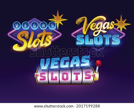 Logo screen for slots games. vegas slots Game title screen. casino sign. gamble. las vegas titles set. Vector set of Gambling Logos. Vector illustration 商業照片 © 