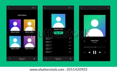 User interface design of popular songs. Music app spotify template with green background