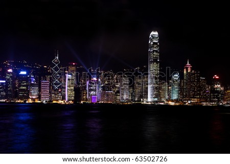 Hongkong sky line of Victoria bay by night and Symphony of Light