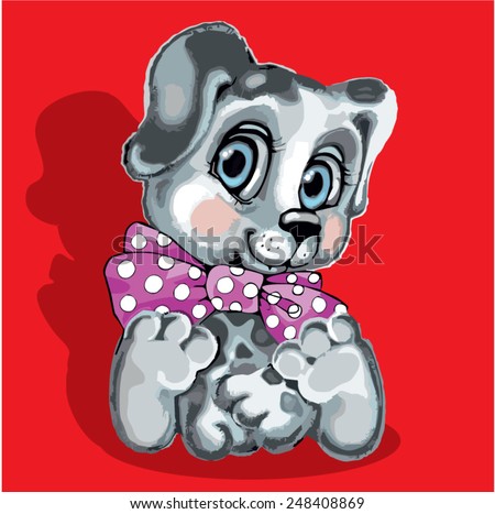 Dog. Cartoon character. Vector. Little dog with big eyes and a bow. Cartoon  drawing for greeting card. Vector. - Stock Image - Everypixel