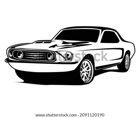 vector graphic illustration of isolated black and white muscle car front view