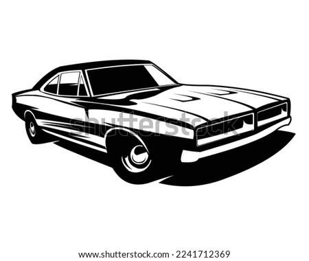 1970s old dodge charger logo silhouette isolated white background view from side. Best for badges, emblems, icons and the old car industry.