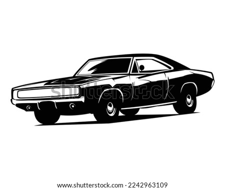 dodge charger car logo silhouette isolated white background showing from side. best for badge, emblem, icon, car industry.