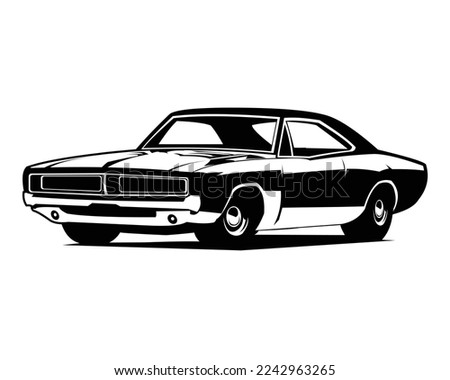 dodge charger car logo 70s silhouette isolated white background view from side. best for badge, emblem, icon, car industry. illustration vector available eps 10.
