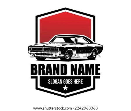 vector illustration 1970s dodge charger car logo isolated on white background side view. best for the car industry. available in eps 10.