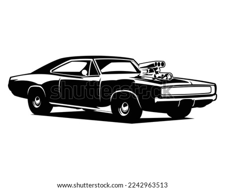 dodge super challager car silhouette vector illustration isolated on white background showing from front. Best for badge, emblem, icon, sticker design. available eps 10.