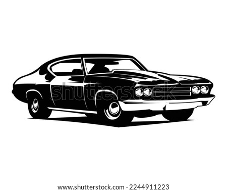 muscle car 1970s silhouette. isolated white background view from side. best for badge, logo, emblem, concept. available in eps 10.