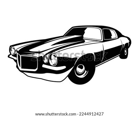  1970s Chevrolet Camaro logo silhouette. isolated white background view from front. best for car industry, badge, emblem.