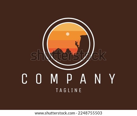 mountaineer using silhouette rope. come with an amazing sunset view. Best for industrial badges, emblems, icons, stickers, koas and adventure lovers. illustration vector available eps 10.