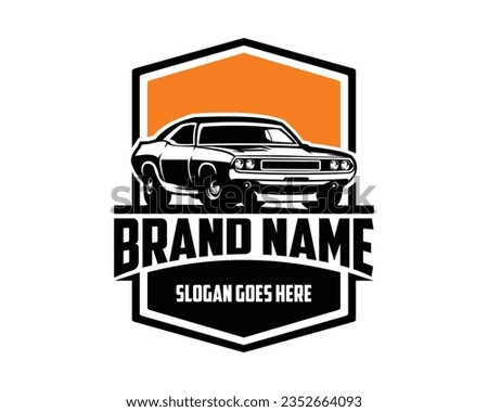 Old dodge super bee car. front view with style, legend car vector design. isolated white background showing from the side with a stunning view of the evening sky. Best for logo, badge, emblem, sticker