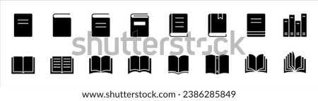 Book icon set. Glyph book icon. Library book symbol. Open and close textbook. Vector illustration.