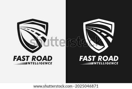 Logo Combination between shield and road. Usable for Automotive, Business, Security, Technology Logo Design.