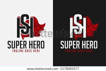 Stylish Initial Letter S and H Combined with Superhero Red Mantle Logo Design.