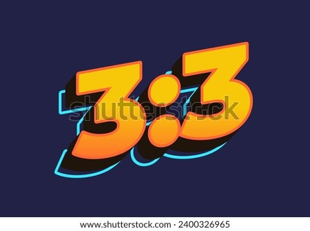 3:3. Text effect design in 3D look. Yellow color