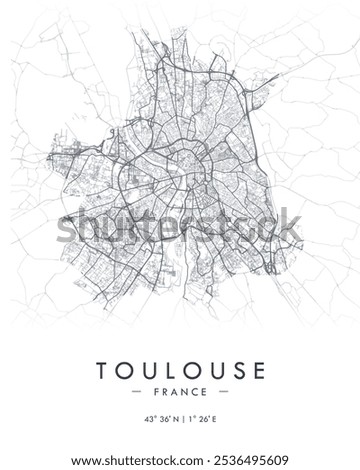 Toulouse vector map. Detailed map of Toulouse in France. Best free vector illustration. Tourist decorative street map.