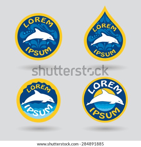 swimming or sport club logo set with dolphin an water drops illustration
