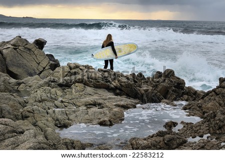 surfing  in stormy sea