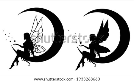 Collection of silhouettes of a fairy. Isolated on white. Vector illustration.