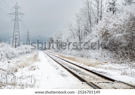 Image, Stock Photo Snowy train tracks railway