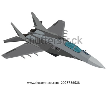 Vector illustraton of jet fighter, war plane attack military aircraft, combat plane with solid background