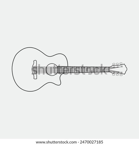 Vector illustration of acoustic guitar line art. Musical instruments graphic art for doodle, tattoo, clipart and coloring book for kid and adult. Smooth outline of guitar logo for illustration