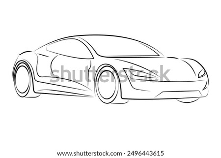 Vector illustration of car outline hand drawn on white background. Car auto lineart black and white. Sport car or SUV car creative silhouette. Auto or automobile side view and front view