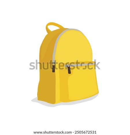 Vector illustration of yellow backpack isolated on white background. Back to school flat illustration. Basic urban bag. Travel hand luggage. Kids school bag template. Child backpack school concept