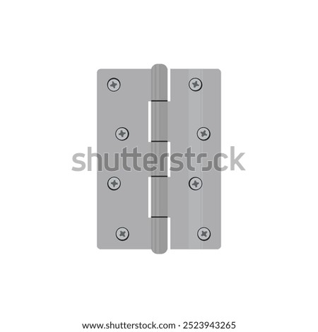 Vector illustration of hinge in cartoon flat style. Silver and gold color of metal hinges. Section of steel door connection. Classic industrial ironmongery golden and silver on white background