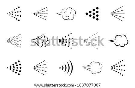 Set of spray icons. Sprayer of water, deodorant, perfume, aerosol, antiseptic for hand and or.