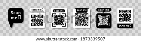 Set of QR codes with inscription scan me with smartphone. Scan qr code icon. Qr code for payment, mobile app and identification. Vector illustration.