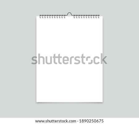 Mock up realistic wall calendar with spiral. White paper tear-off calendar. Empty template for spiral brochure, notepad and calendar. Blank postcard for advertising design.