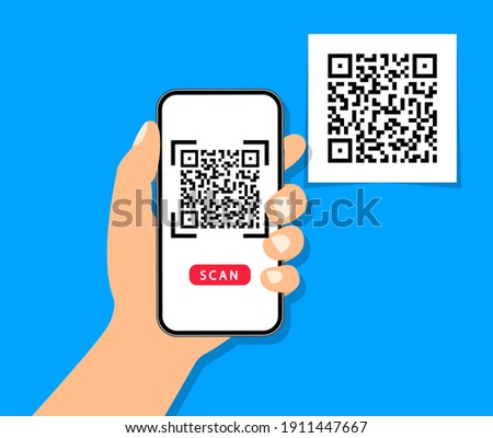 QR code scan to smartphone. Qr code for payment. Mobile phone scanning QR-code. Verification. Vector illustration.